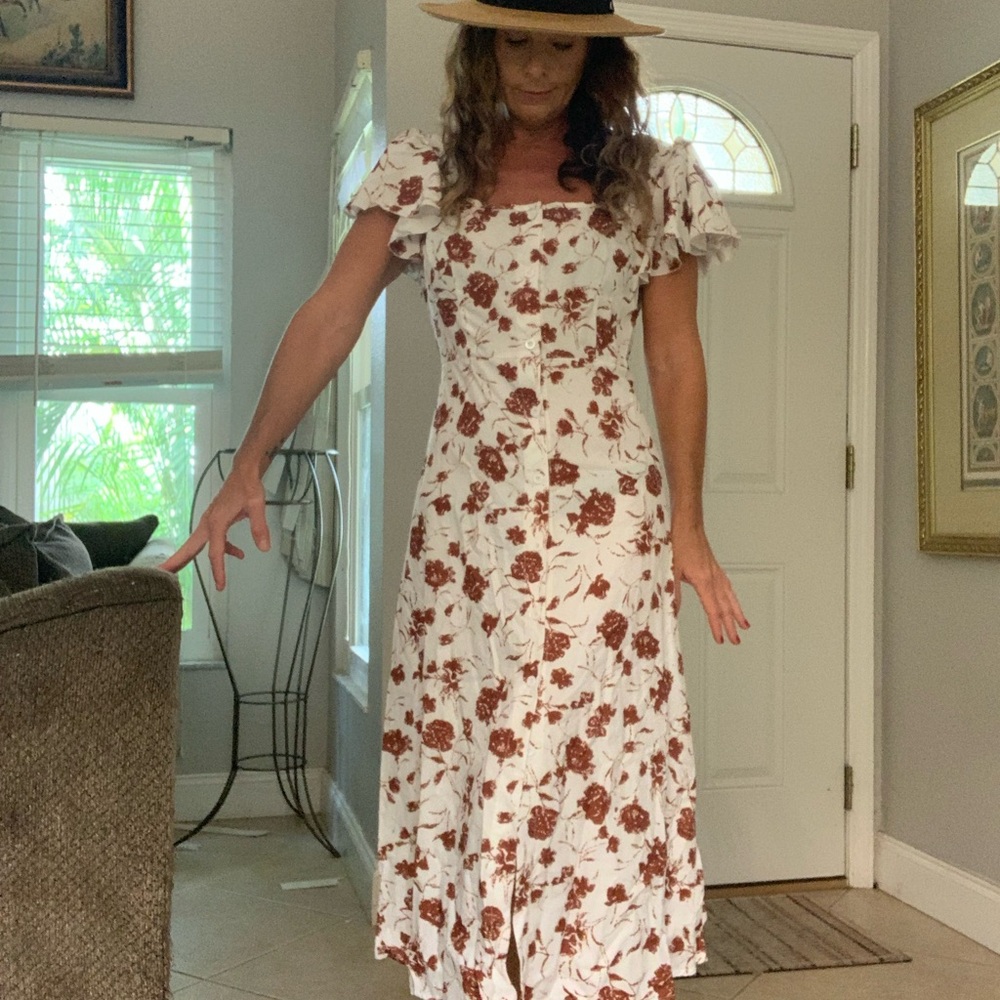 Floral White and Brown Dress
